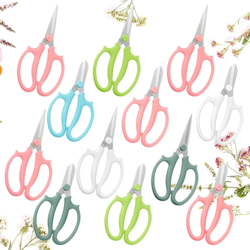 12 Pcs Gardening Tools Flower Scissors Flower Bar Supplies Pastel Rainbow Color Pruning Scissors Floral Shears Stainless Steel Garden Clippers Cutters for Branches Leaves, Gift for Women(Cute Color) - color: Cute Color