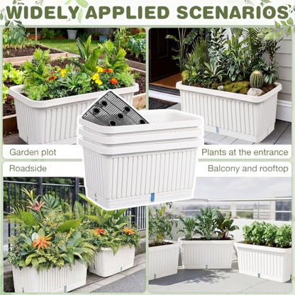 3 Pcs Large Rectangular Planter Boxes Outdoor, White, 20 Inches - color: White, size: 20 Inches