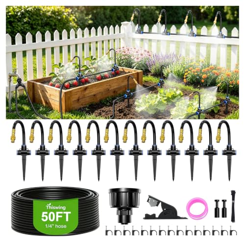 50 FT 360° Adjustable Irrigation System for Garden with Stake Holders - size: 50FT