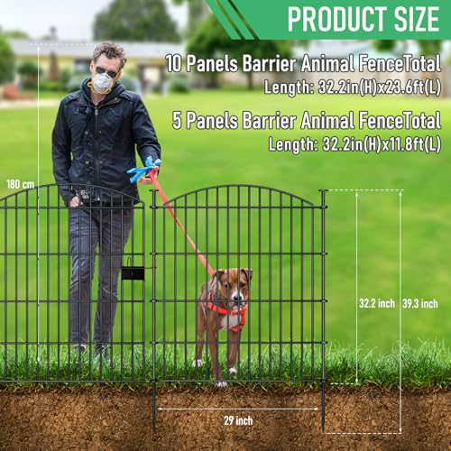 10‑Panel No‑Dig Garden Fence with Gate, 32" H x 23.6'L Outdoor Dog Barrier - size: 10pc 23.6 ft(L) X 32 in(H) with Gate-Convex