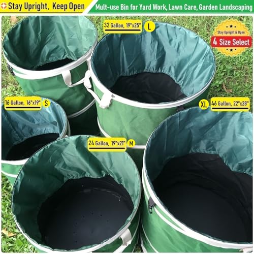 46-Gallon Collapsible Trash Can (22x28 in) Hard-Shell Bottom Yard Garden Bag,Big Leaf Bag,Yard Waste Bags,Debris Container,Pop-Up Recycling Bin,RV Camping Waste Bin,Laundry Hamper,Lawn Grass,Weeds Bag