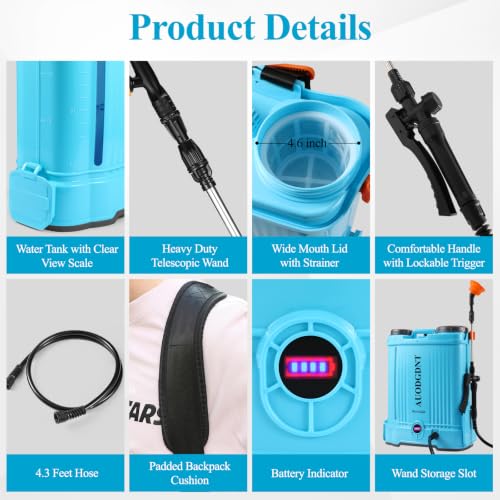 Battery Powered Backpack Sprayer 4.2 Gallon with Auto-Mixing System, Dual Battery System, Compatible with Makita 21V Battery, 2 Interchangeable Spray Wands (Stainless Steel & Fiberglass) for Garden