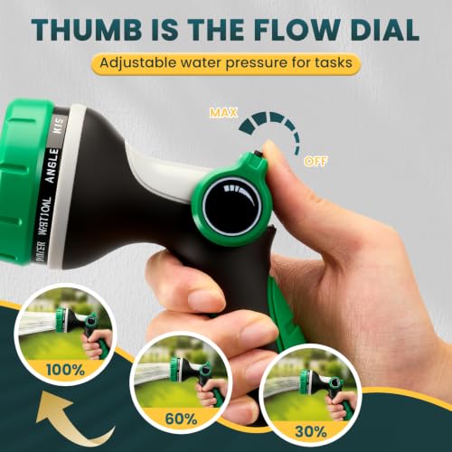 Garden Hose Nozzle,Water Hose Sprayer Thumb Control with 10 Spray Patterns - color: Green