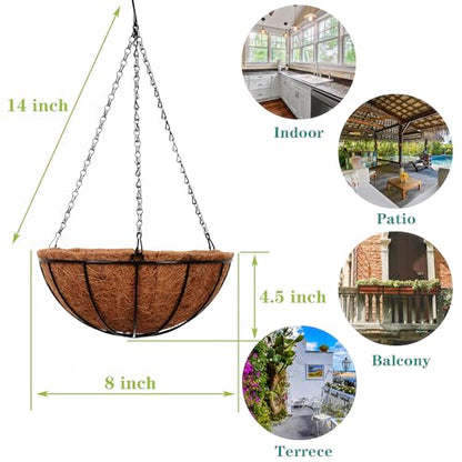 Hanging Baskets for Plants Outdoor(8 inch 4 Pack)- Coconut Coir Hanging Planters Outdoor, Metal Wire Baskets with Coco Liner, Hanging Pots for Plants Indoor, Flower Pots for Railings
