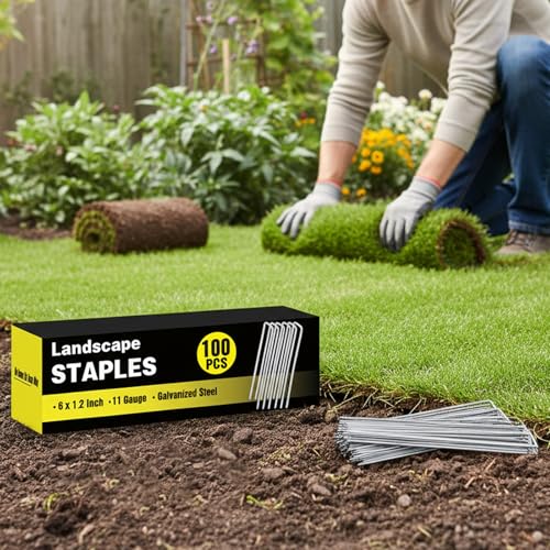 HongWay 100 Pack Landscape Staples, 6 Inch Garden Stakes Galvanized Steel - size: 6 Inch, 100pcs