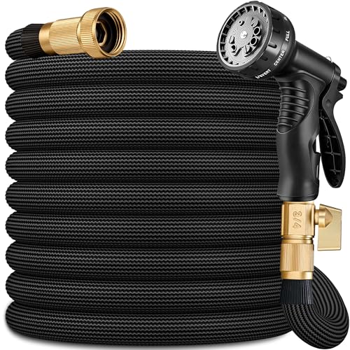 Flexible Garden Hose 75 FT, Ultra Lightweight Water Hoses 75FT w/10 Function Sprayer and 3/4" Brass Fittings, Kink-Free, Sturdy, Abrasion Resistant for Yard, Lawn, Outdoor and Gardening(Black) - color: Black, size: 75ft