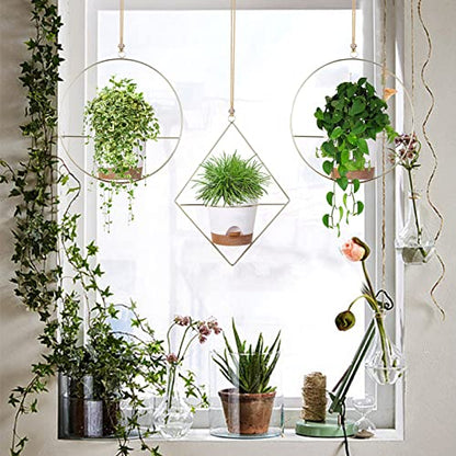 3 Pack Boho Hanging Planter with Metal Plant Hanger & Self Watering Plant Pots for Indoor Outdoor Wall Window