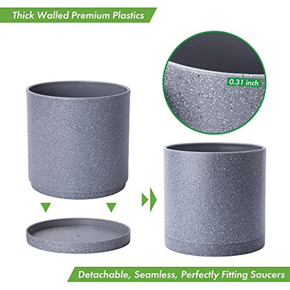 D'vine Dev Plastic Planter Pot with Saucer, 10 in, Speckled Grey, 74-X-G-2 - color: Speckled Gray, size: 10 Inch