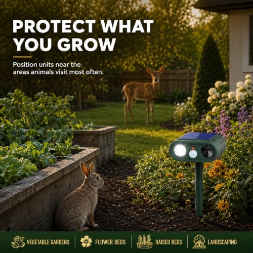 Solar Ultrasonic Animal Repellent Outdoor, Deer Repellent Devices, 4 Pack