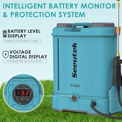 SEEUTEK 4.2 Gallon Battery Powered Backpack Sprayer,Electric Garden Sprayer