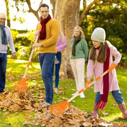 4 Pcs 35'' Kids Rakes for Leaves - Plastic Rake Head with 4 Pairs Kids - color: Orange-4 Pack