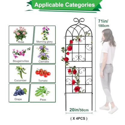 Lorenzo 72 x 80 inch Metal Garden Trellis for Climbing Plants, Black Metal Coating Rustproof, Perfect for Supporting Climbing Plants Outdoor - style: 4 Pack