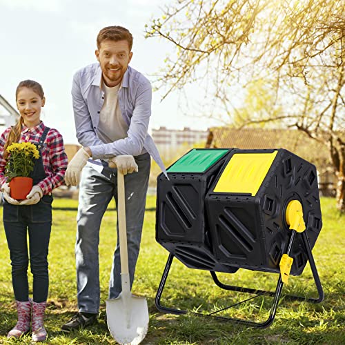 SUPER DEAL Outdoor Compost Bin, Garden Composter, Large Capacity BPA Free Material for Fast Creation of Fertile Soil, Easy to Assemble, Black (Black, 37 Gallon) - size: 37 Gallon
