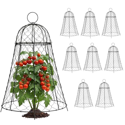 Garden Cloches for Plants 9 Pack - Chicken Wire Outdoor Plant Protectors from Animals - Heavy-Duty Metal Cage with Detachable Lid - Rustproof Covers - 12"D × 17"H - Blocks Rabbits, Squirrels & Birds - size: 9 Pack