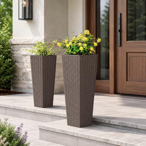 GIANTEX Planters for Outdoor Plants Set of 2, 32" & 24" Tall Tapered Plants - color: Brown, size: 12''x12''x32''