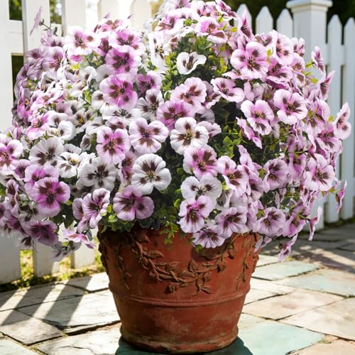 Grunyia Artificial Flowers 16Pcs Realistic Fake Pansy Silk Flowers UV Resistant for Outdoors, Lifelike Faux Pansies for Planters, Window Boxes, Spring Home Decor (White & Pink) - color: Pink+white