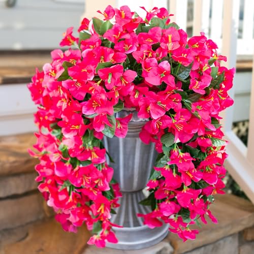 2 PCS Bougainvillea Artificial Hanging Flowers Plant for Outdoors, Hot Pink - color: Hot Pink