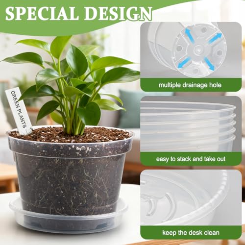 10/8/6 Inch Clear Plant Pots with Drainage Hole 12 Pack, Transparent Sturdy Plastic Nursery Pots with Saucers, Plant Label, Gardening Gloves, Plant Starter Pots for Planting Seed Herb Vegetable Flower - size: 10/8/6 Inch-12P