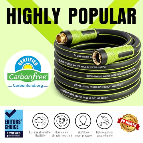 Garden Hose 50ft x 5/8", Heavy Duty Water Hose, Flexible and Durable, Kink Resistant Lightweight Hybrid Hose, Leakproof Yard Hose with Male to Female Fittings - color: Green, size: 50ft