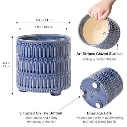 STHIE 5 Inch Ceramic Planters for Indoor Plants, Blue Cactu Snake Plant Pot - color: Reactive Glaze Blue