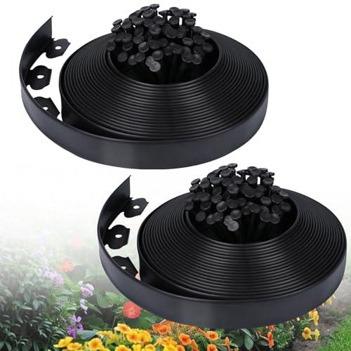 2 Inch x 100ft Landscape Edging Border with 150 Stakes, No Dig Flexible Plastic Garden Edging Border Kit, Tool-Free Installation Landscaping Edging for Paver, Mulch, Yard, Flower Bed