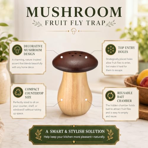 2 Pack Wooden Mushroom Fruit Fly Traps for Indoor