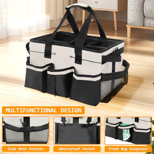 Cleaning Caddy Bag, Cleaning Supply Caddy, Cleaning Bags for Housekeepers, Under Sink & Car Cleaning Tool Organizers Bag with Handles and Shoulder Strap for Home, Craft, Car, Garden (White) - color: White
