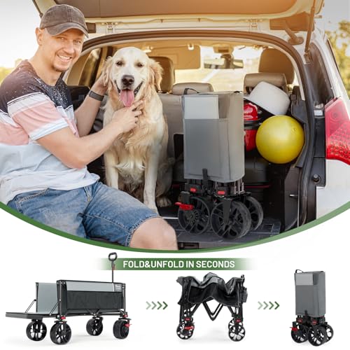 Timber Ridge 47" L Collapsible Folding Wagon with Tailgate & Brake, - color: Gray, size: 250L