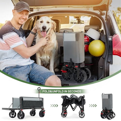 Timber Ridge 47" L Collapsible Folding Wagon with Tailgate & Brake, - color: Gray, size: 250L