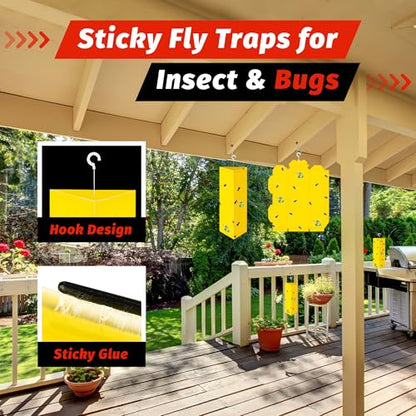 LULUCATCH Sticky Fly Traps, 10 Pack Fly Catcher Fungus Gnat Traps for Flying Insects, Hanging Yellow Sticky Traps for Fruit Fly, Non Toxic Odorless Bug Catcher, Pet Safe Pest Control - size: 10 Pack-B
