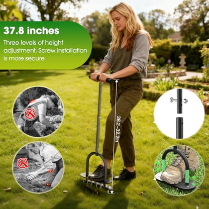 seasky Lawn Aerator, Manual Lawn Aerator Tool with Padded T-Handle, Wide Foot Plate & 15-3 Inch Solid Steel Spikes, Dual-Layer Design for Effortless Aeration in Lawn, Yard and Garden Soil