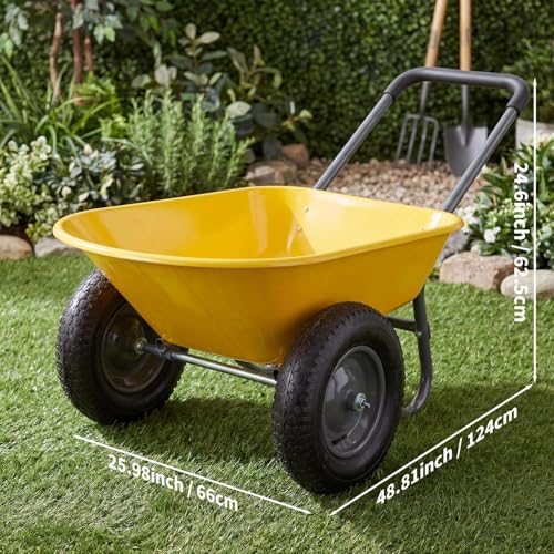 600Lb Wheelbarrow Dump Garden Cart with 2 14" All Terrain Wheels - style: Yellow- 2 Wheels
