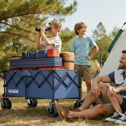 46" L Collapsible Foldable Extended Wagon, 500LB Weight Capacity with 280L Heavy Duty Folding Cart,Utility Wagon with All-Terrain Beach Wheel & Drink Holders,Blue - color: Blue