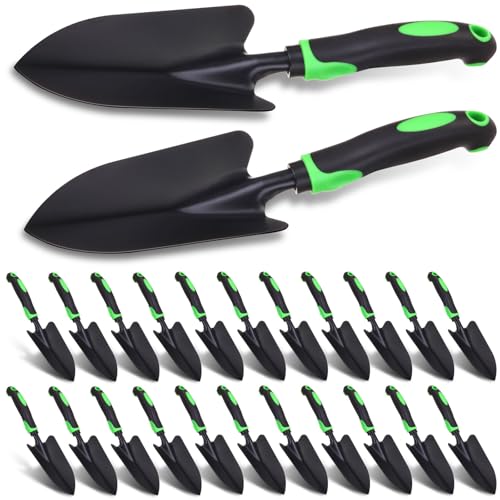 Yaocom 12 Pcs Garden Shovel Aluminum Alloy Heavy Duty Trowel Garden Tool Small Shovels for Digging Metal Hand Trowel Spade with Soft TPR Handle for Lawn Yard Farm Home Shop Planting (Green Black) - color: Green, size: Large Shovel