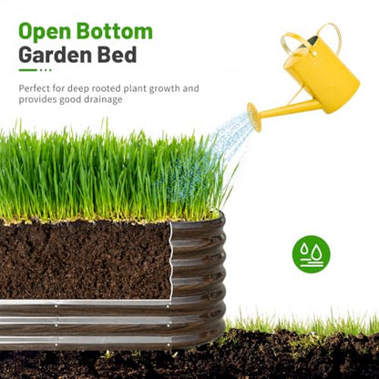 SnugNiture 8x2 ft Oval Raised Garden Bed - 22" Tall Galvanized Steel Planter Box for Vegetables, Herbs, Flowers | Easy Assembly with Support Rods, Brown - size: 8x2x2ft(1 Pack)