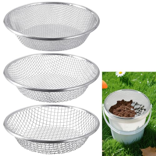 Garden Soil Sifter for Rocks Compost Sieve Garden Potting Lawn Soil Sieve Garden Sieve, 3 Apertures Sizes(1/8in,1/4in,3/8in) - style: 3PCS(1/8in,1/4in,3/8in)