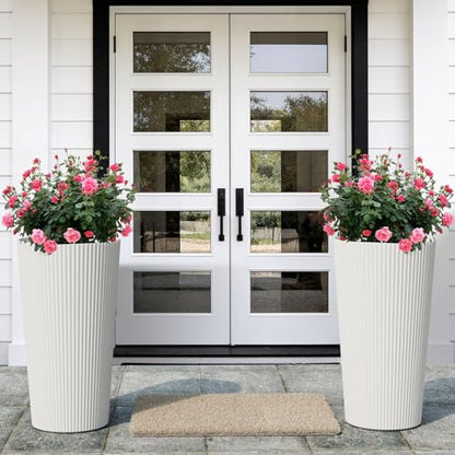 24" Tall Round Planters for Outdoor Plants Fluted Finishes - White - color: White