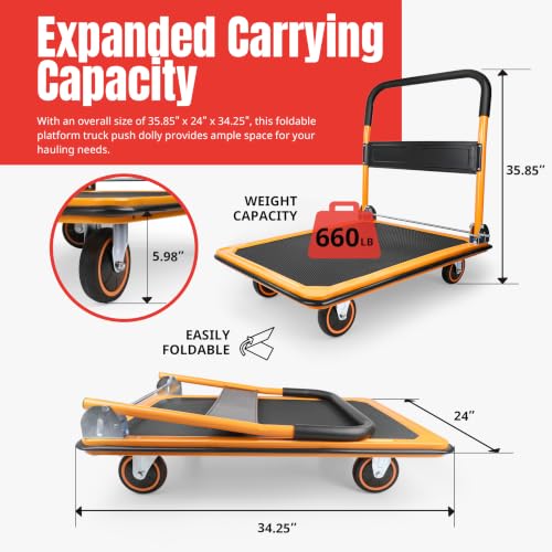 MaxWorks 80877- Foldable Platform Truck Push Dolly 660 lb. Weight Capacity
