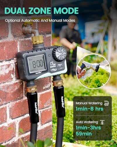 RAINPOINT Sprinkler Timer 2 Outlet, Water Timer for Garden Hose, Programmable Drip Irrigation for Yard Outdoor Watering, Rain Delay/Manual/Automatic