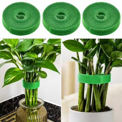 Reusable Green Nylon Plant Ties, 3 Pack 5M Double-Sided Garden Tape for Support, Tomato, Vine, Vegetable Plants, Soft Tree Training Wraps with Cutter for Gardening