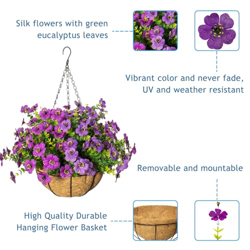 Artificial Hanging Flowers, UV Resistant, 12 Bundles, Mix - color: Purple+fuchsia