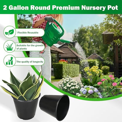 2 Gallon Nursery Pots for Plants, Sturdy Plastic Planter Pots with Drainage Holes, Pots for Seedlings, Succulents - size: 10 Pcs 2 Gallon