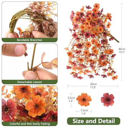 Homsunny Artificial Faux Mums Fall Flowers for Outdoor Outside Decoration - color: Orange Brown