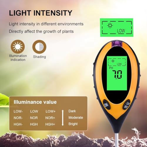 New Soil pH Meter 3 in 1/4 in 1 PH Light Moisture Acidity Tester Soil Tester Moisture Meter Plant Soil Tester Kit for Flowers