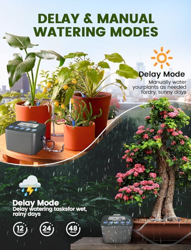 Automatic Watering System for Potted Plants, Drip Irrigation Kit System, Plant Self Watering Devices for Office Patio Greenhouse GrowTent, with Programmable Water Timer（Black