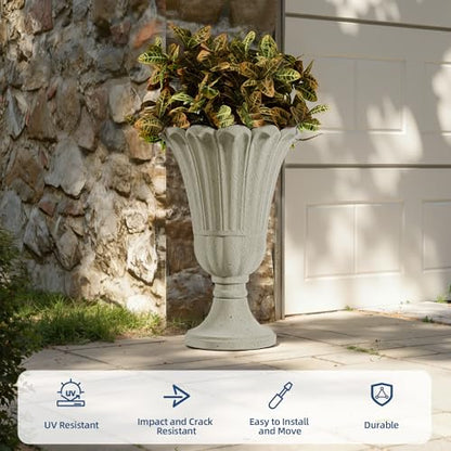 24" Tall Urn Planters for Outdoor Plants, Urns and Pedestal, Beige - color: Beige-sandblasting