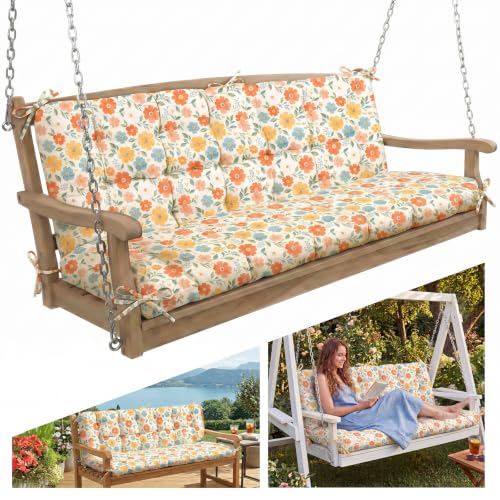 Oxford Fabric Swing Cushions with Backrest & Tie Straps for Patio Bench - color: Tiny Multicolor Floral