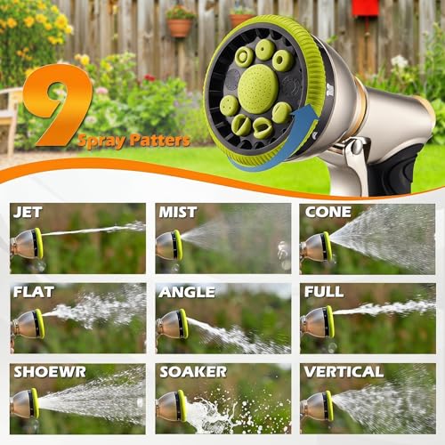 Garden Hose Nozzles,Heavy Duty Metal 9 Spray Patterns Water Hose Sprayer - color: Green