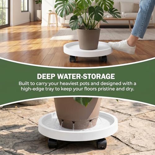 2 Pack Plant Caddy with Wheels,12.6 inch Rolling Plant Stands - color: White
