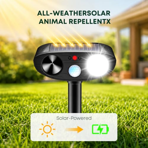 2026 Upgraded Solar Ultrasonic Animal Repeller Outdoor, Black, 2-Pack